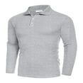 thumbnail image 3 of Men‘s Spring Autumn Solid Color Button Shirts with Long Sleeve Lapel Tops, 3 of 8