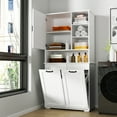 thumbnail image 3 of Bathroom Storage Cabinet Laundry Cabinet with Doors and shelf, Tilt-Out Laundry Hamper, Multiple Storage Space, Freestanding Style, Open Shelve, Adjustable Shelf, White,Bathroom Wall Storage, 3 of 11