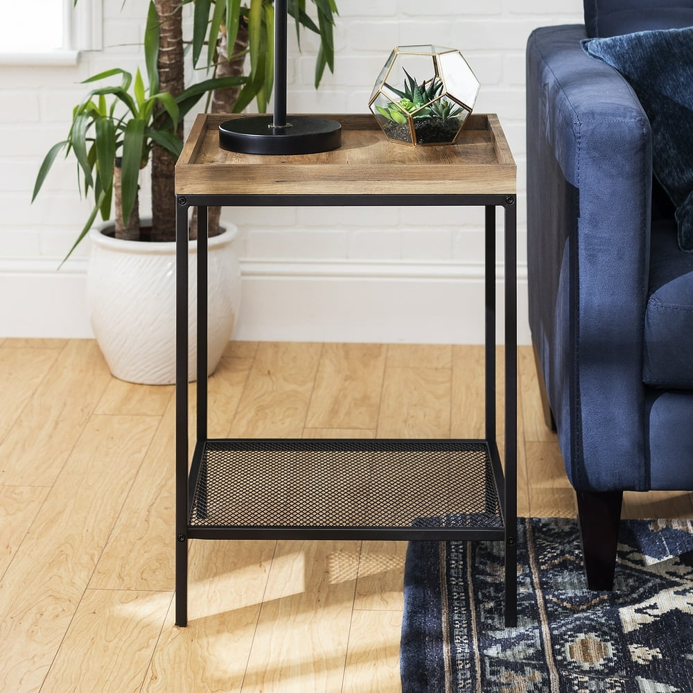 Frankie Metal and Wood Tray Top Barnwood End Table by River Street