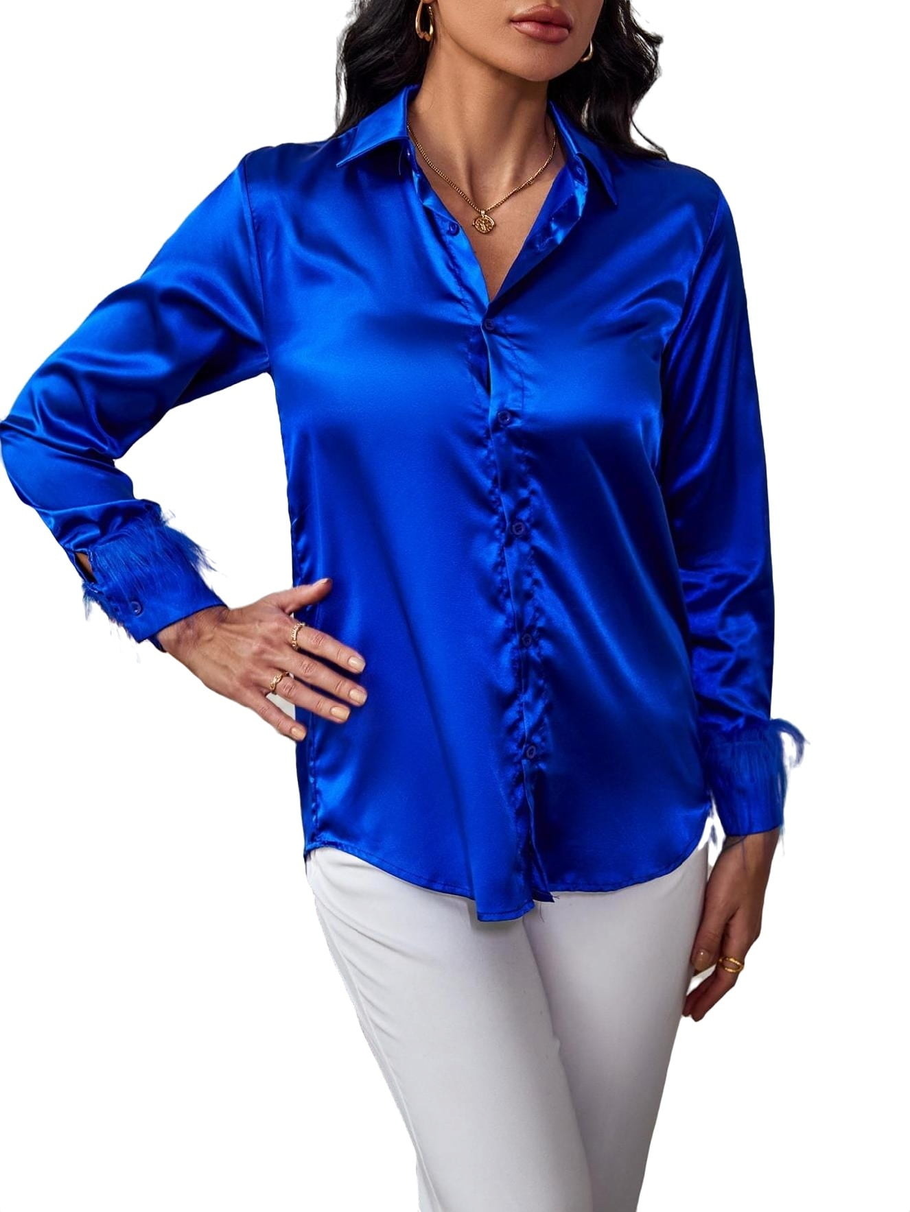 royal blue blue silk shirt womens