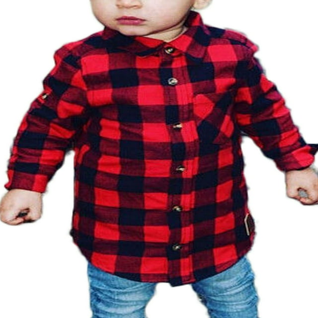MesaSe Bébé Enfants Garçons Filles Manches Longues T-Shirt Checks Tops Blouse Vêtements Tenues Rouges 4-5 Ans