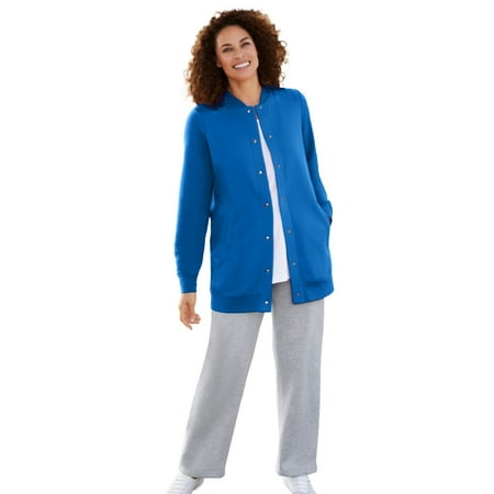 Woman Within Women's Plus Size Fleece Baseball Jacket Color: Bright Cobalt Size: 5X