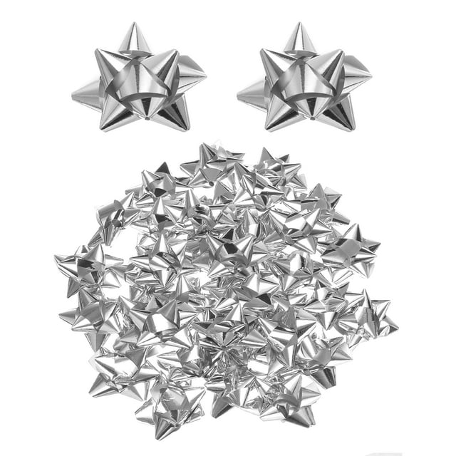 Unique Bargains 36pcs 3' Mini Star Gift Bows Small Metallic Christmas Bows for Gift Wrapping Presents Birthday Wedding, Silver