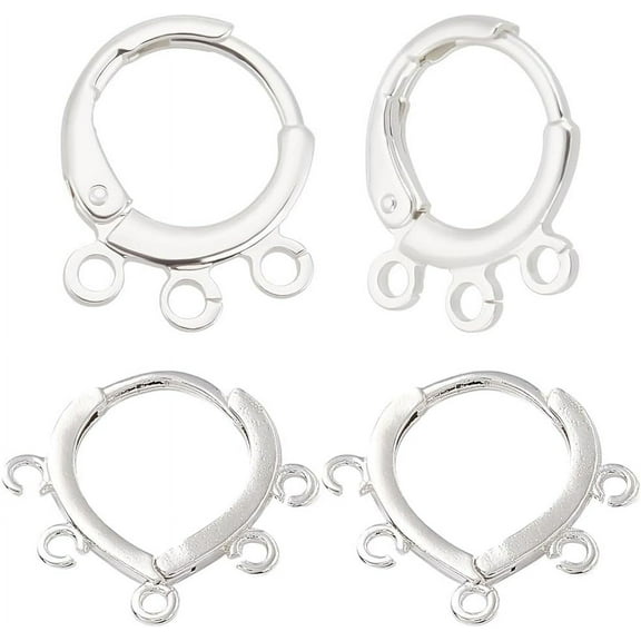 1 Box 20Pcs 2 Styles Hugging Hoop Earring Findings Sterling Silver Round Multi-hole Earring Hooks Leverback Earwire Connector with Loop for Jewellery Making Supplies