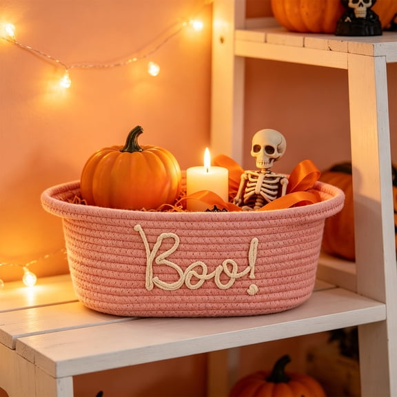 Halloween Gift Basket Cute and Spooky Woven Storage Basket Suitable for Halloween "Trick or Treat" Party Gift Supplies