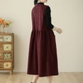 thumbnail image 4 of VEKDONE Women's Corduroy Button Down Dress Sleeveless Crewneck Babydoll Tank Dress Over Knee Long Midi Dress with Pockets Wine L, 4 of 8