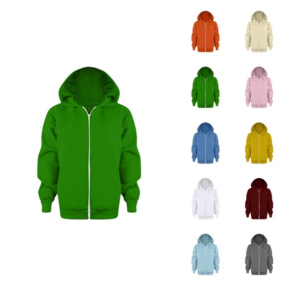 Kids Zip Up Hoodie Sweatshirt Color Solid Jacket Long Sleeve Crewneck Casual Cardigan Coat for Girls Boys