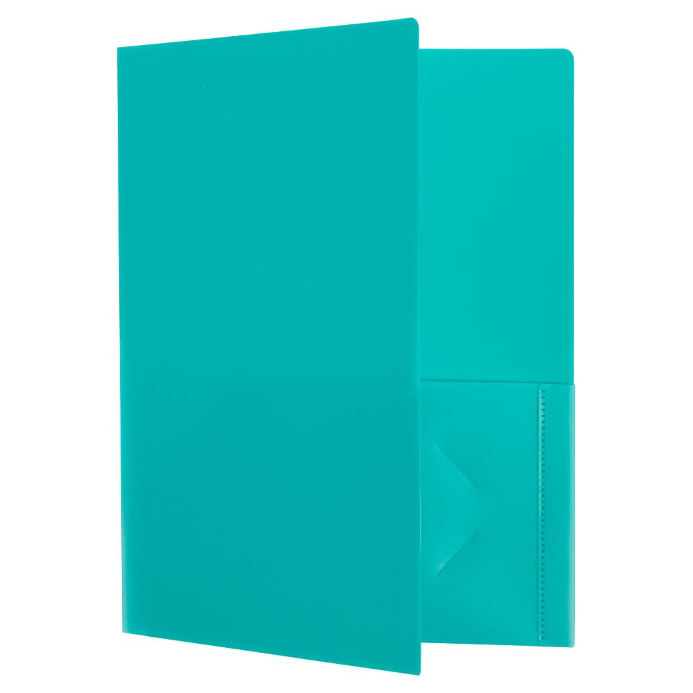 JAM Paper Heavy Duty Plastic Two Pocket Presentation Folders, Teal Blue, 108/pack