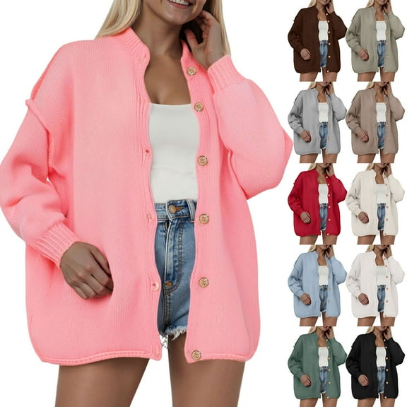 idosla Womens Cropped Cardigans Trendy 2025 Ruffle Open Front Knit Sweater Oversized Button Down Fall Clothes (Blue, S)