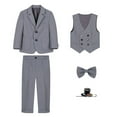 thumbnail image 7 of HAOTAGS Kids 5PC Suit Set, Jacket Vest Set Solid Color Formal Wear Coat Sleeveless Top Long Pants Tie Brooch 5-piece Set Gray 9-10 Years, 7 of 7