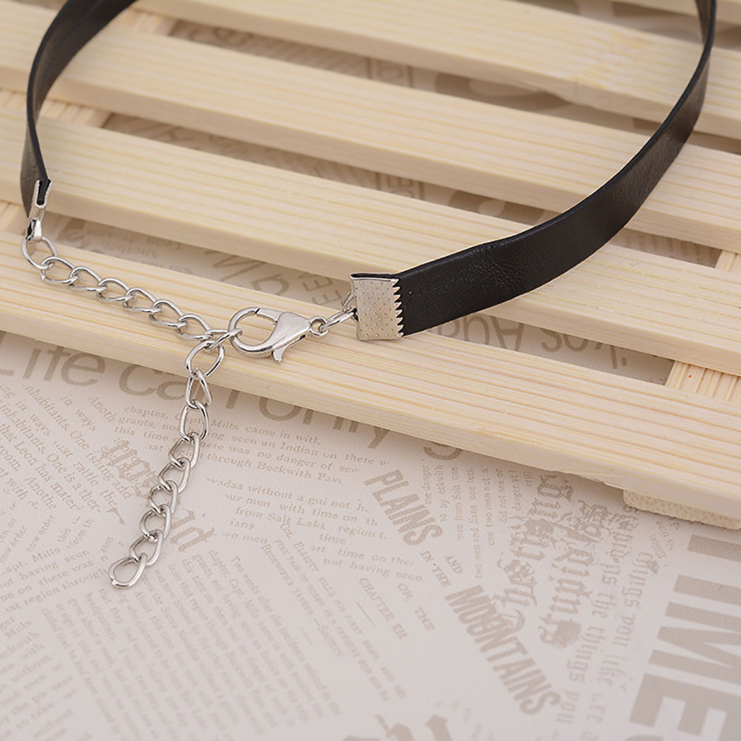 Choker Necklace Faux Leather Round Pendant Choker Chain Choker Collar for Women - image 4 of 10