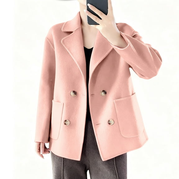 Giftesty Women's Woolen Lapel Jacket with Suit Collar, Professional Coat with Pocket