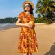 thumbnail image 3 of Easygdp Autumn Maple Leaf Pile para Vestido Transpirable de Mujer, Vestido Suelto de Manga Corta con Pliegues y Bolsillos para el Verano, 3 of 5
