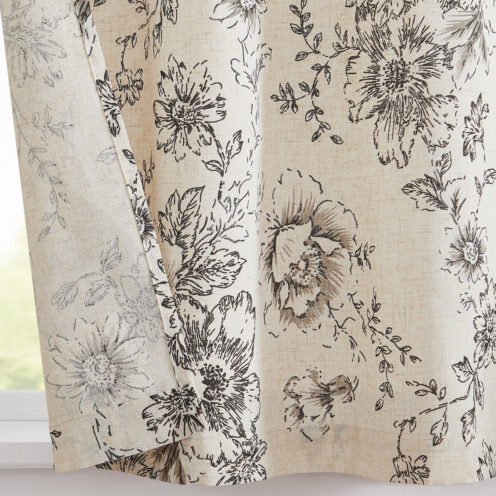 Curtainking Linen Kitchen Curtains Floral Cafe Curtains 26x45 inch Farmhouse Cafe Curtains for Living Room 2 Panels Black