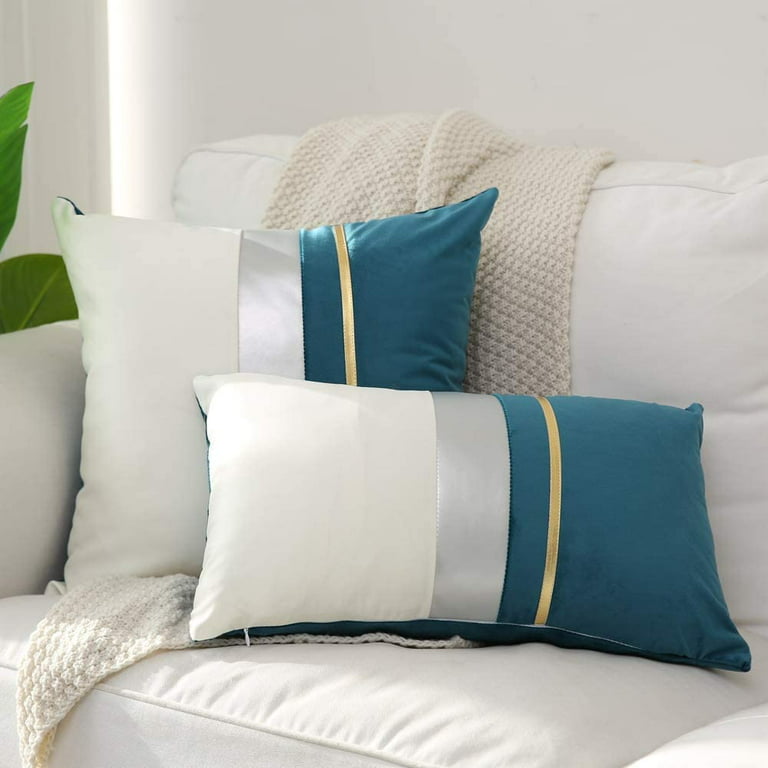 Powiller Patchwork Velvet Lumbar Pillow