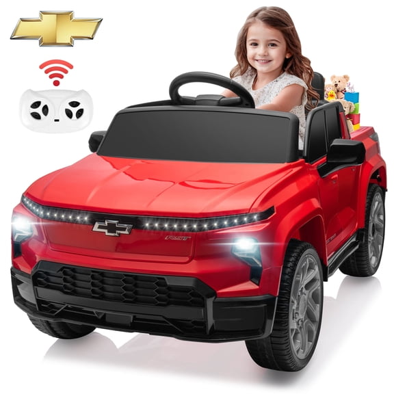 iRerts Red 12V Electric Ride on Car, Licensed Chevrolet Silverado EV Ride on Truck Toys with Remote Control, Battery Powered Kids Electric Cars Vehicles with Bluetooth/Music/USB/MP3 Ports/LED Lights
