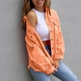thumbnail image 6 of HomeDM Denim Jacket for Women, Button Down Long Sleeve Coat with Detachable Hood, Orange, 6 of 9