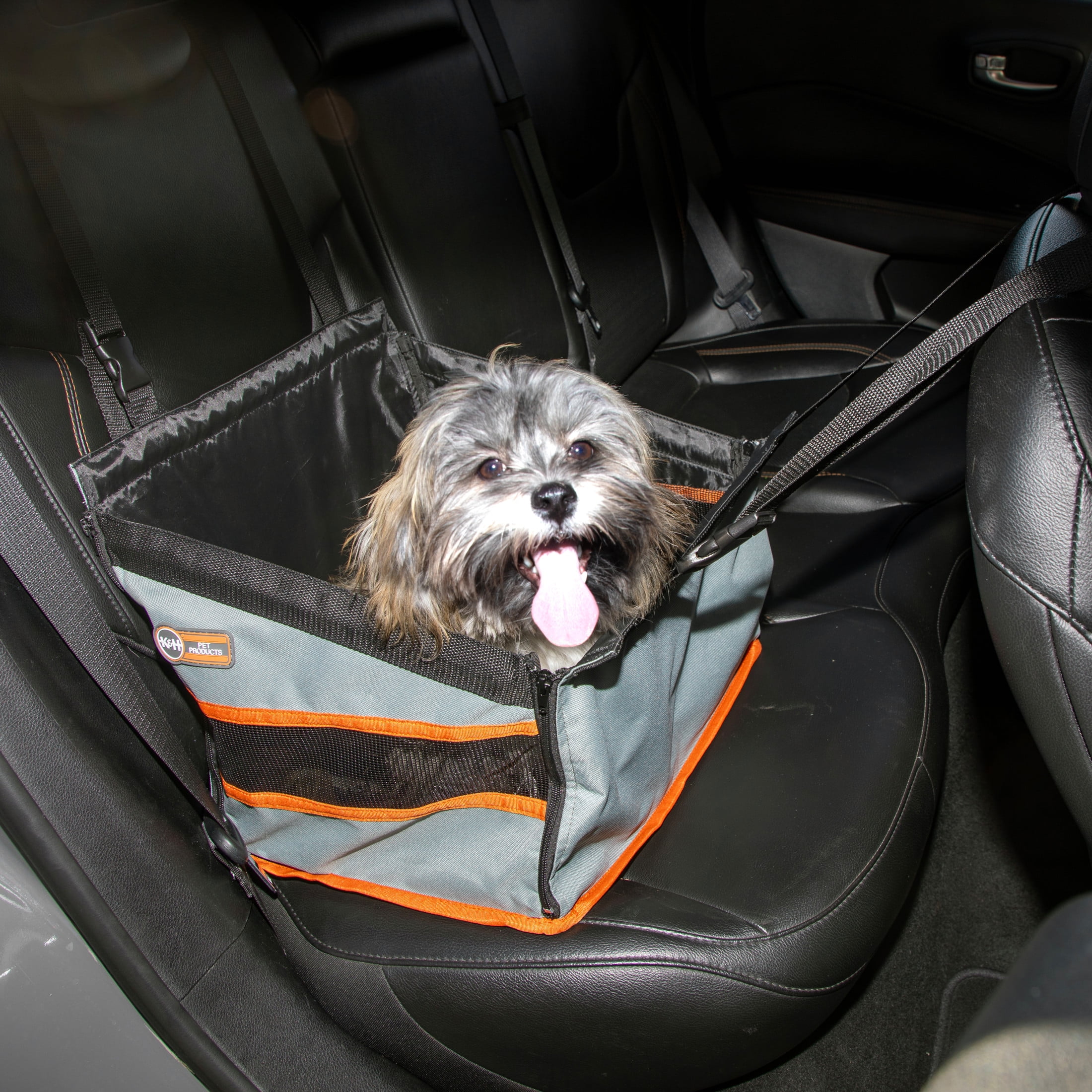 K&H Pet Products Portable Console Booster Dog Car Seat & Carrier For Small Dogs Cats Luxury Car Seat For Center Car Armrest Includes Safety Tether Charcoal 10 X 15 X 9 5 Incheslarge