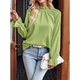 thumbnail image 3 of Blusas, camisas y camisas casuales de manga larga con cuello alto y volantes, 3 of 6