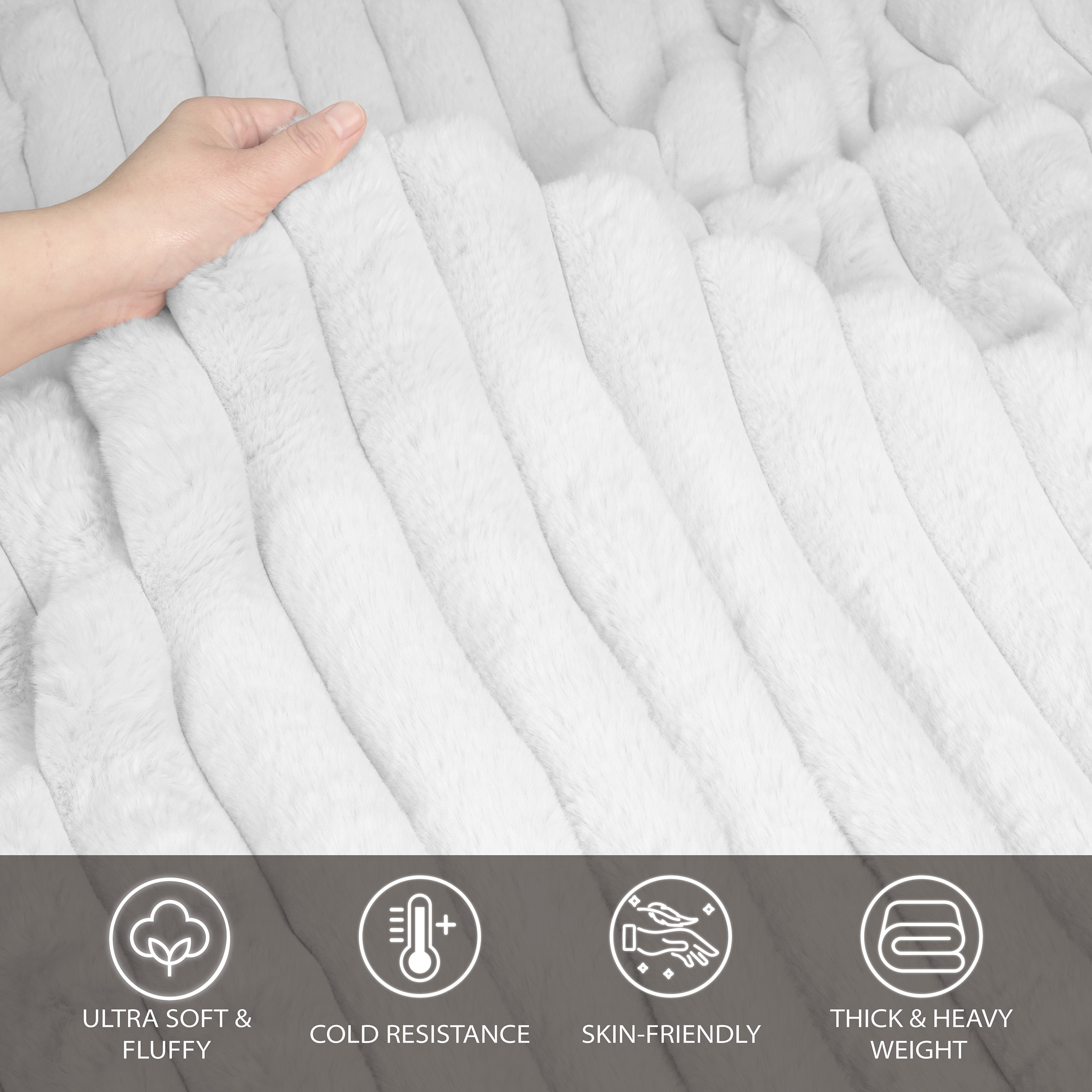 Regal Living Luxury Reversible Textured Stripe Faux Fur & Velvet Throw, White, 50" x 70"