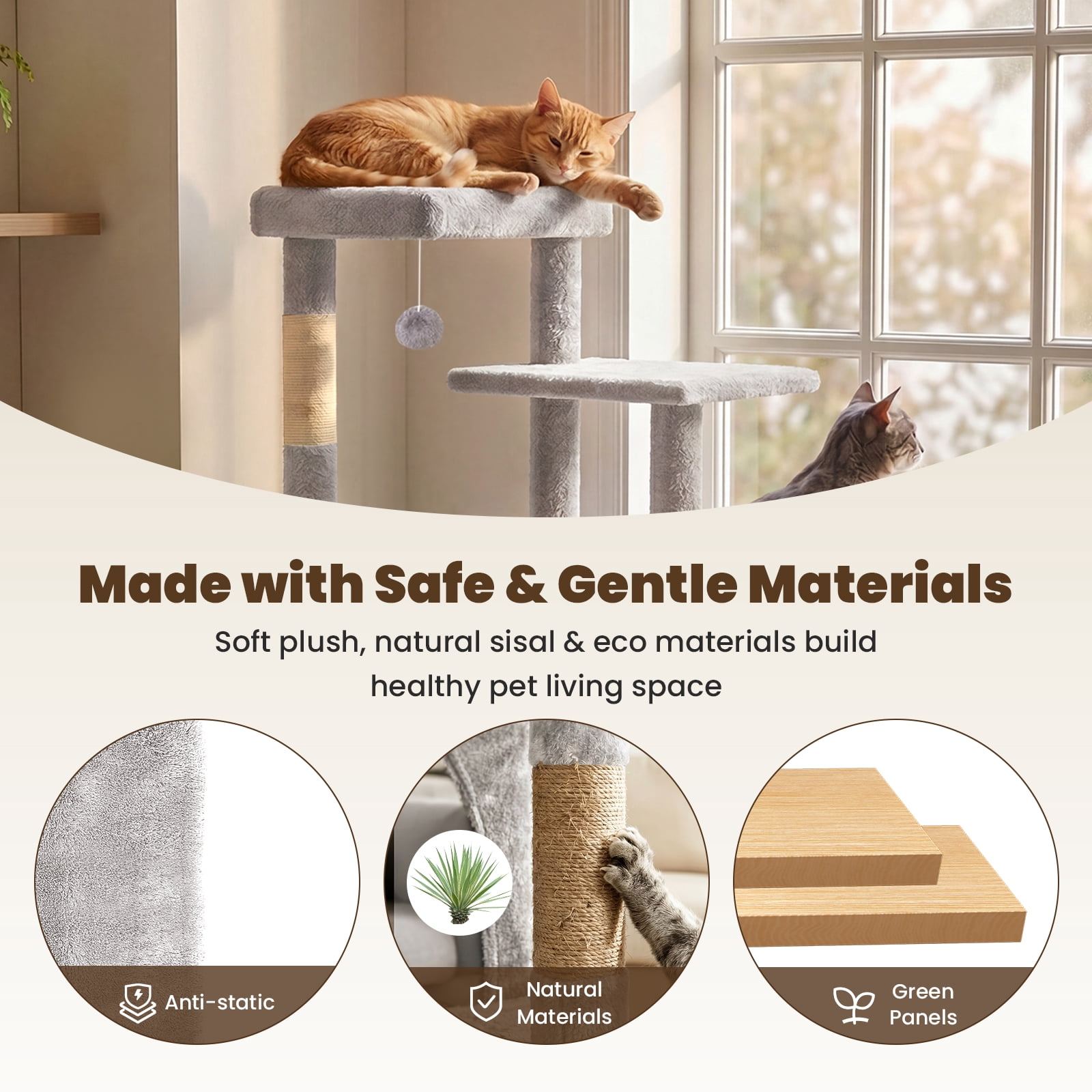 50 in Cat Tree Tower for Large Cats - Tall Cat Cando with Scratching Posts & Dangling Toys for Indoor Cats, Light Gray, 23.20 x 21.60 x 50.00 in