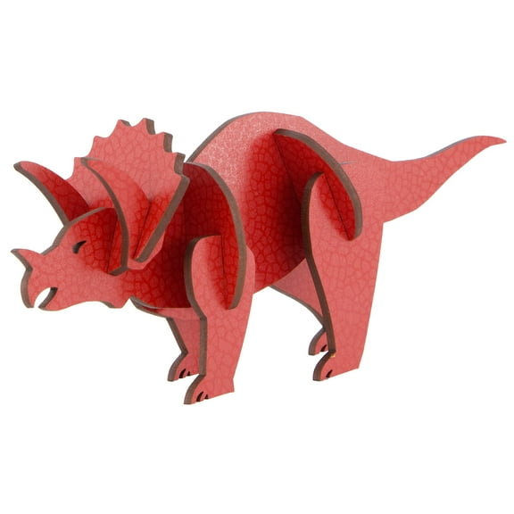 Little & Wood: Woodlet: Medium - Triceratops - Red, 3D Wooden Kit-Set, Jurassic Dinosaur Puzzle, Easy Assembly Model, Pop Build Fun, Ages 6 