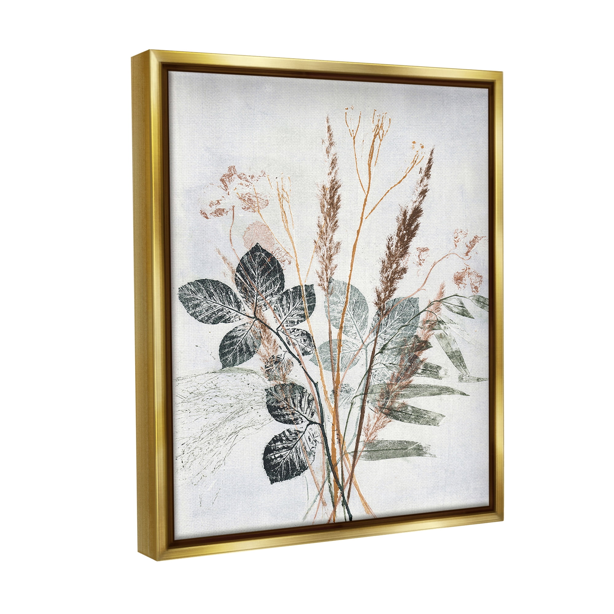 Stupell Industries Natural Forest Leaves Botanical & Floral Painting Gold Floater Framed Canvas Art Print Wall Art, 25 x 31