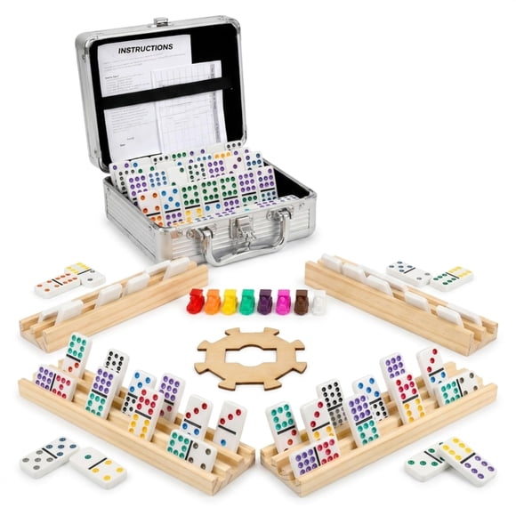 Juego de dominó Playbees Doble 12 con bandejas de madera y estuche