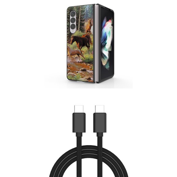 Accessory Bundle for Galaxy Z Fold 4: Slim Snap-On Case (Wild Horse River), PD Power Delivery USB-C to USB-C Cable (3 Feet)