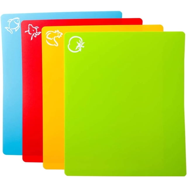 Juego de 4 tablas de cortar, juego de alfombrillas para tablas de cortar, juego de tablas de cortar de dureza ligera, uso para cortar verduras, frutas y carne