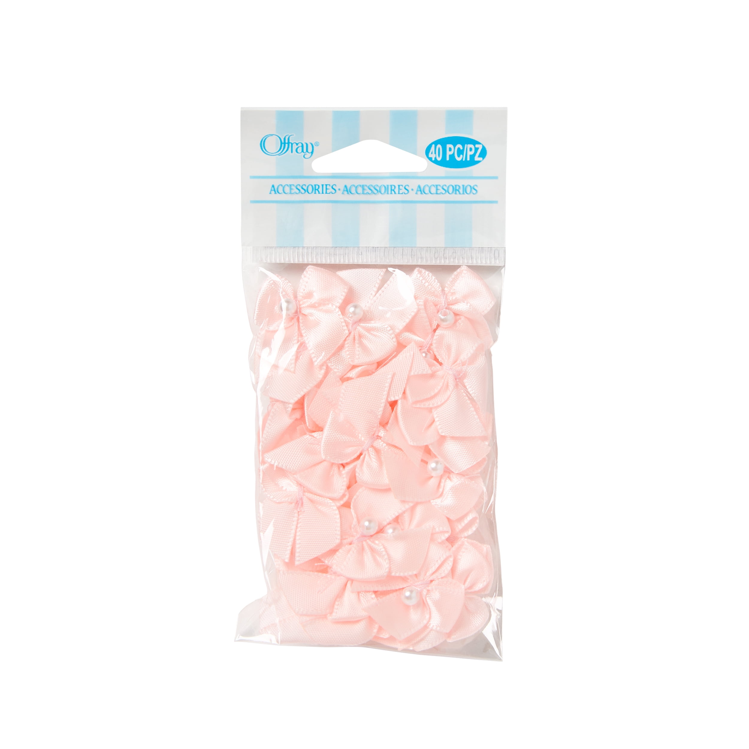 (2 pack) Offray Accessories, Light Pink, 5/8 inch, 2 Loop Bow with Pearl Accessory, 40 count, 1 Package