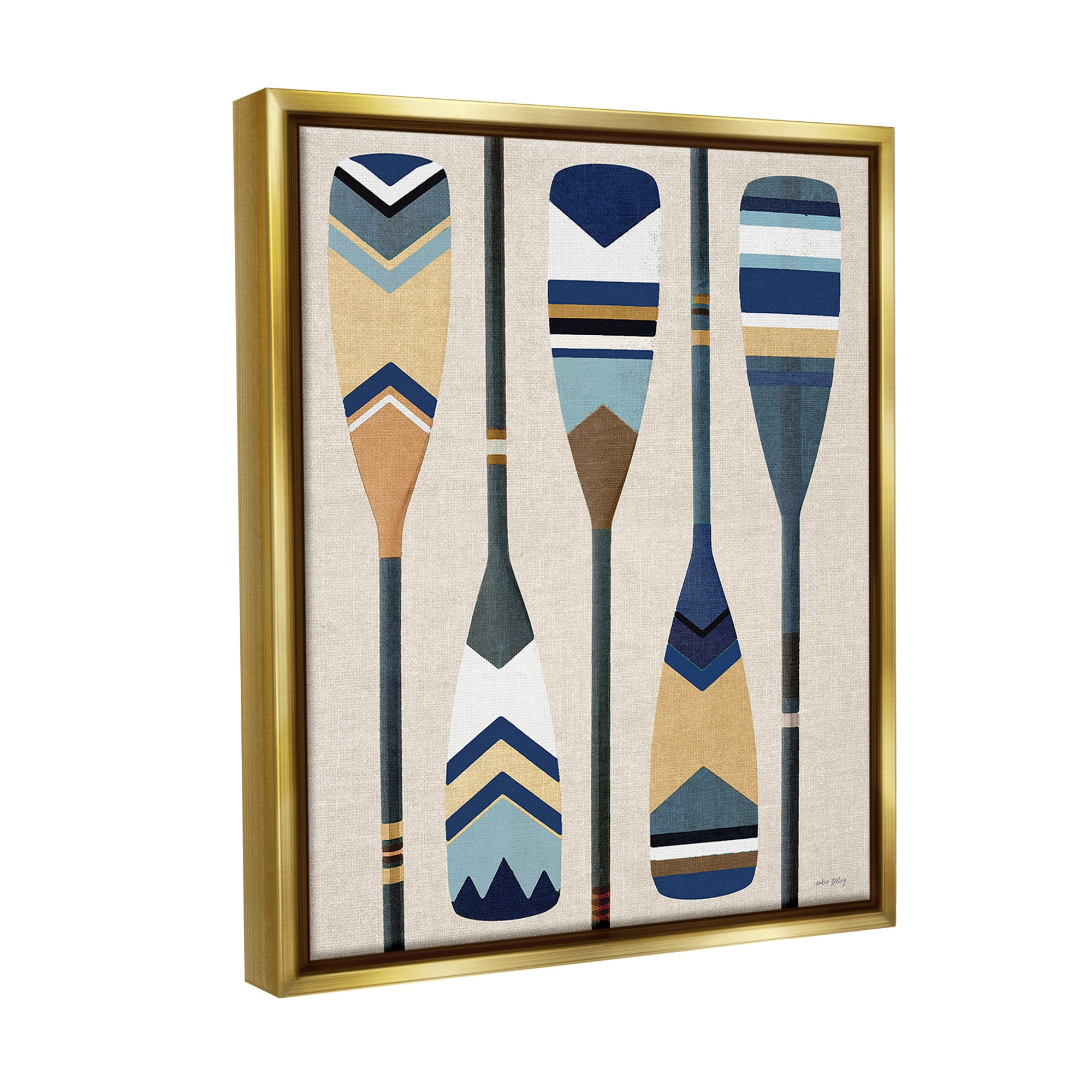 Stupell Industries Nautical Boat Oars Nature Painting Gold Floater Framed Canvas Art Print Wall Art, 17 x 21