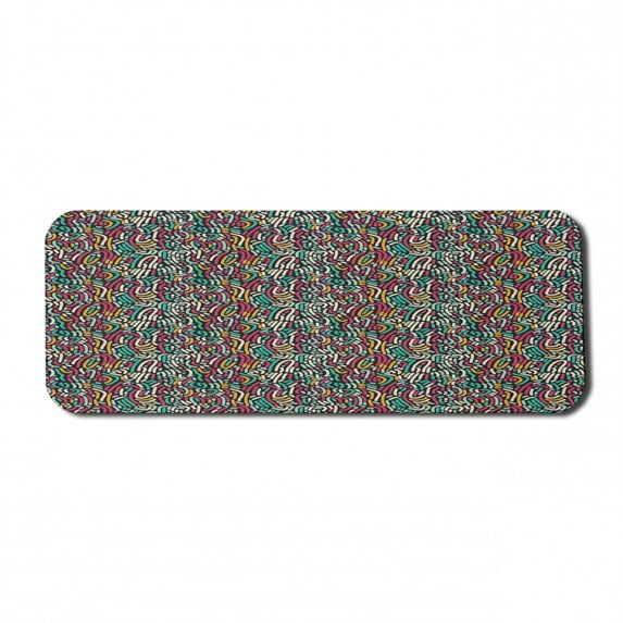 Abstract Computer Mouse Pad, Assorted Diagonal Horizontal Vertical Curvy Thick Separate Lines Ornament, Rectangle Non-Slip Rubber Mousepad Large, 31" x 12" Gaming Size, Multicolor, by Ambesonne