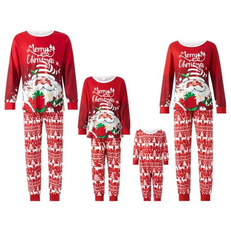 

Family Matching Pajamas Sleepwear Christmas Santa Print Long Sleeve Tops and Stretch Casual Pants