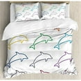 thumbnail image 3 of Sea Animals Decor Twin Size Duvet Cover Set, Dolphin Silhouettes Intelligent and Playful Fish Grace Marine Ocean Pattern, Decorative 2 Piece Bedding Set with 1 Pillow Sham, Multi, by Ambesonne, 3 of 3