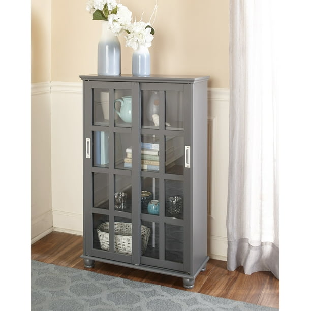 Sliding Door Media Cabinet Bookcase, Narrow Cabinet With Shelves And Doors
