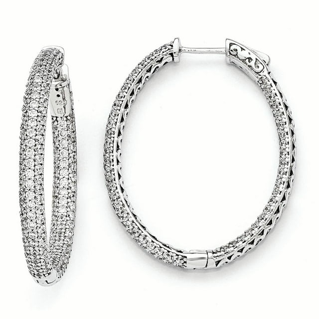 Sterling Silver Pavé 1.12 inch Diameter CZ Hoop Earrings QMP327