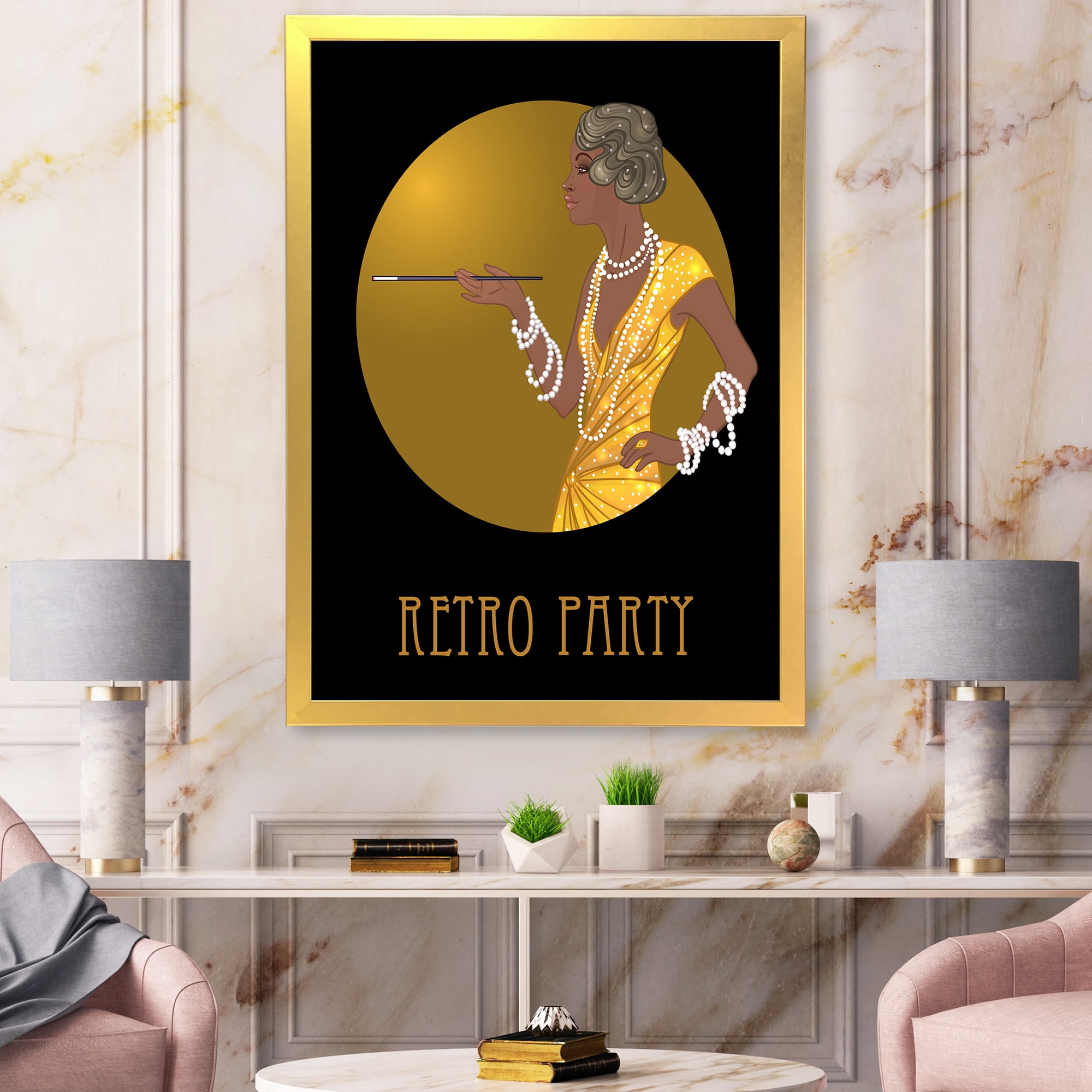 Designart 'Retro Fashion Glamour Afro American Woman' Modern Framed Art Print