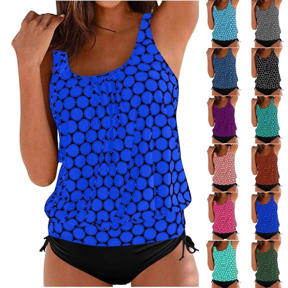ShiShine 2 Piece Tankini Swimsuits for Women Bathing Suit Swim Tank Top with High Waisted Bottom Summer Beach Swimwear