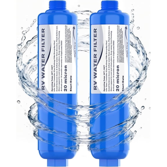 RV Camper Inline Water Filter, 2 Packs Marine Garden Camping Water Hose KDF Filter Accessories for Boat Motorhome Gardening Planting Washing, Reduces Chlorine, Bad Taste & Odor