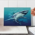 thumbnail image 2 of Shark Cutting Board, Digital Psychedelic Mammal Droplets Scary Atlantic Beast Abstract Art, Decorative Tempered Glass Cutting and Serving Board, Small Size, Blue Grey, by Ambesonne, 2 of 5