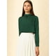 thumbnail image 2 of INSPIRE CHIC Blusa de manga de soplo fruncida plisada con cuello alto drapeado suave sedoso para mujer Verde oscuro XS, 2 of 6
