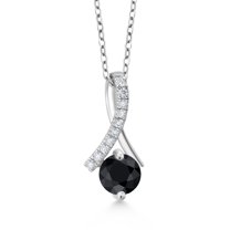 Gem Stone King 925 Sterling Silver Ribbon Pendant with Chain Sapphire Moissanite (1.30 Cttw)
