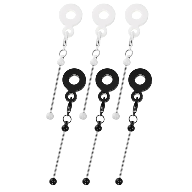 6 Piezas de Dijes para con Cuentas, Dijes de Pajita para Vaso, Barra en , Adaptadores de Dijes de Pajita con Cuentas, Adorno Colgante en y Negro.
