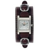 Ladies Square Brown Leather Strap Watch, Silver Dial