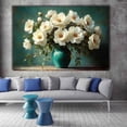 thumbnail image 2 of Mudket White Peony Flower Canvas Wall Art, Teal Vase Floral Wall Decor, Framed Vintage Botanical Artwork for Living Room Bedroom Kitchen, Ready to Hang Farmhouse Floral Print - 12"L x 8"W, 2 of 10