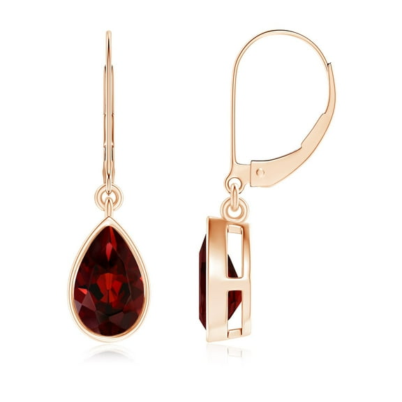 ANGARA Natural Bezel-Set Pear 2.4 ct Garnet Leverback Drop Earrings in 14K Rose Gold for Women (Size-8x5mm) | January Birthstone, Anniversary, Jewelry Gift for Women | Natural Garnet Earrings