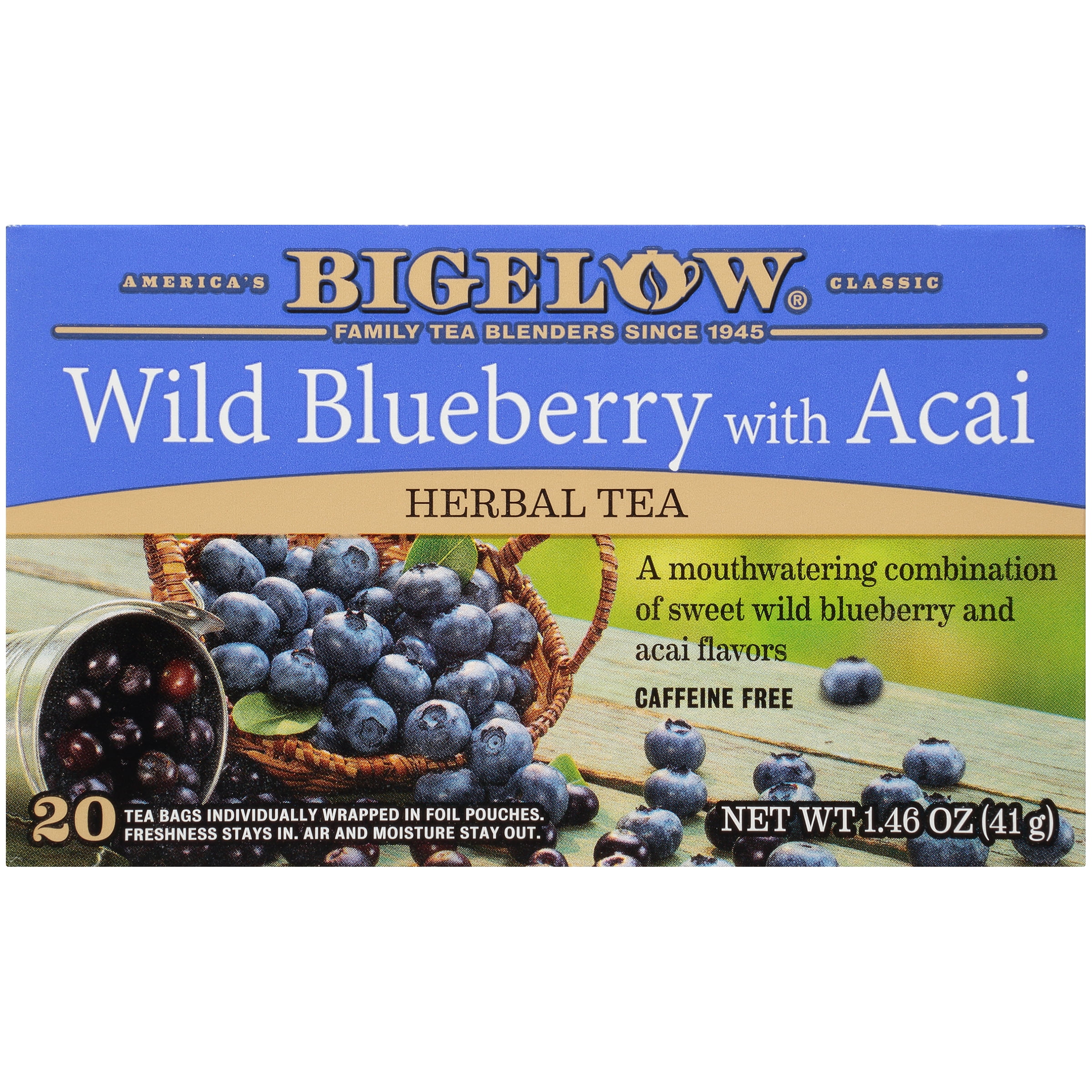 Bigelow Wild Blueberry with Acai, Caffeine-Free Herbal Tea Bags, 20 Count