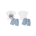 thumbnail image 3 of Aojekbee Toddler Boy Summer 2 Pcs Outfit Letter Print Short Sleeve T-Shirt with Solid Color Shorts for Summer, 3 of 10