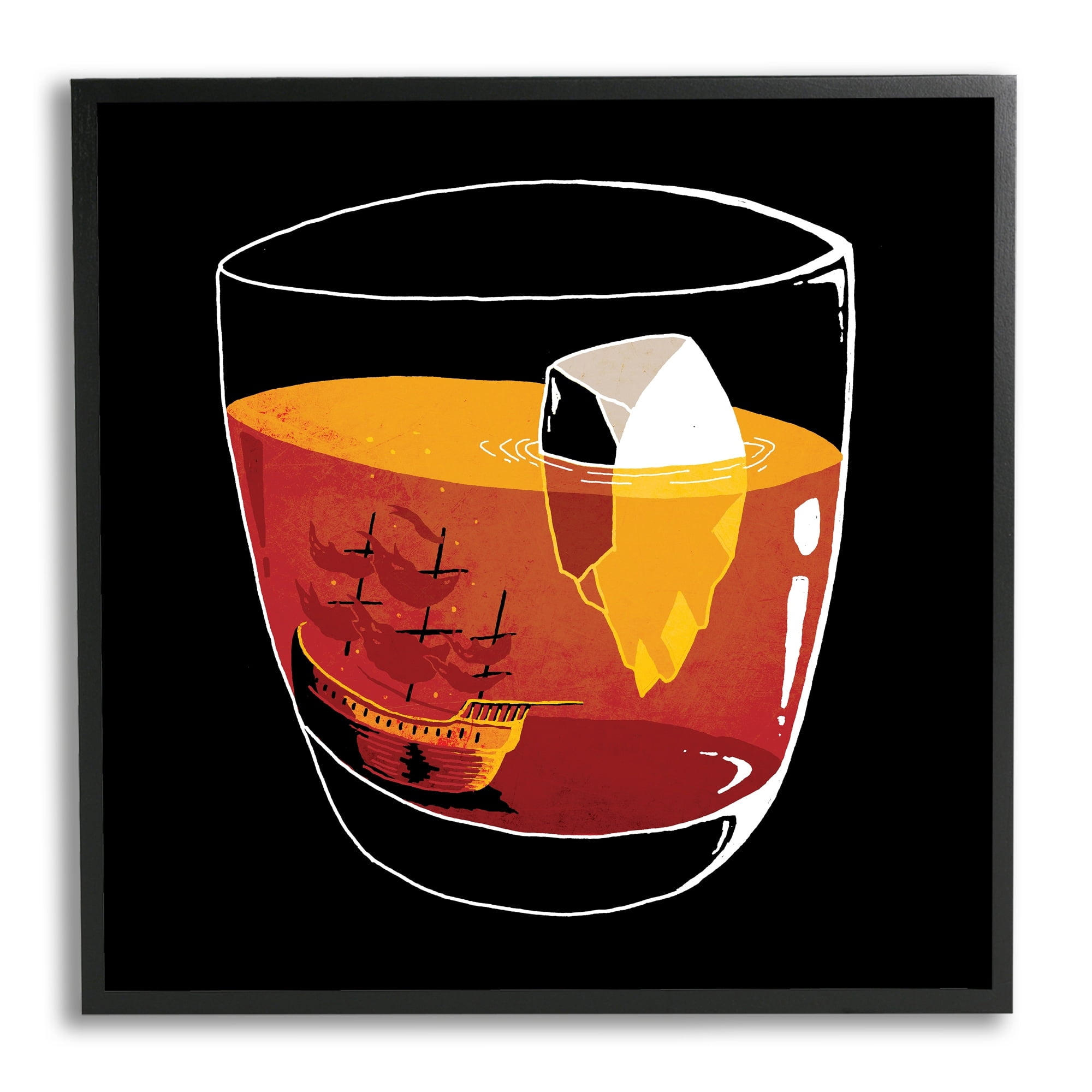 Stupell Industries Clever Iceberg Ship Beverage Drinking Glass Illustration Framed Wall Art, 24 x 24, Design by Michael Buxton
